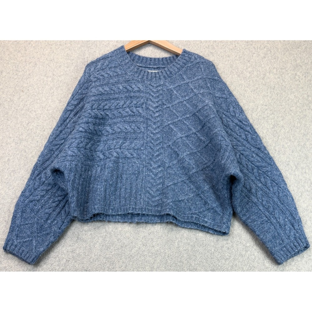 Vintage Abercrombie & Fitch Womens Cropped Sweater Blue Soft Cable Knit S/M